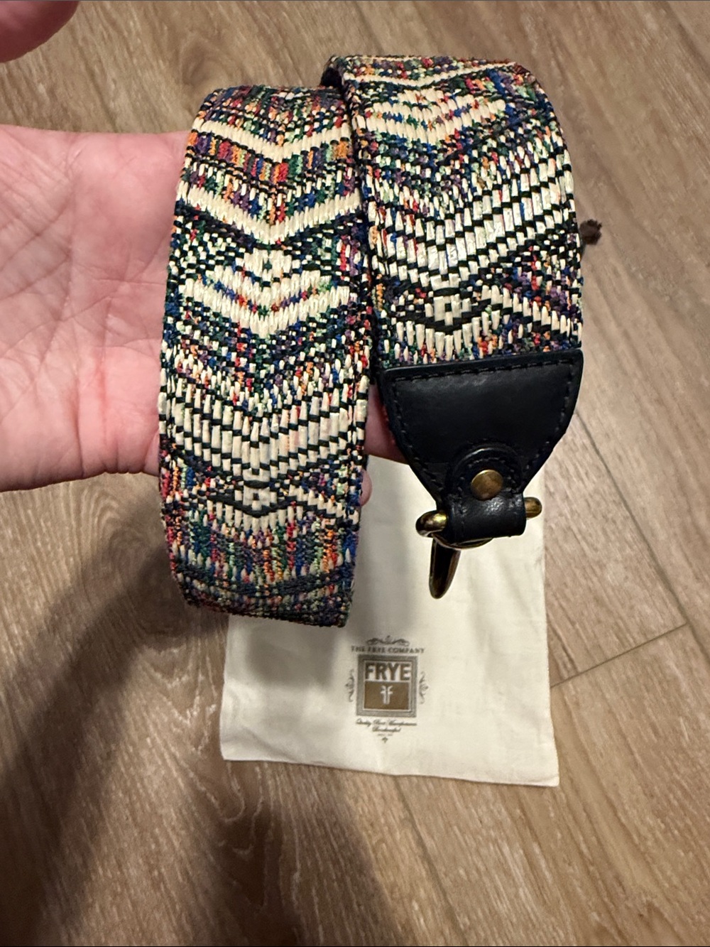 Frye Multicolor Woven Strap with Cream Base and Black Leather Ends